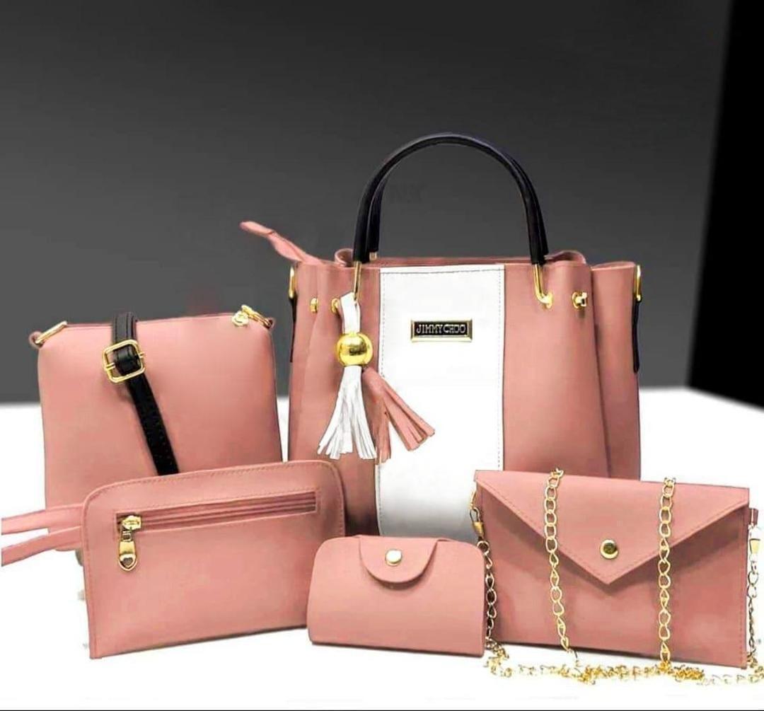 Stylish Women's PU Leather Hand Bag Set - 5 Pcs(Pink)