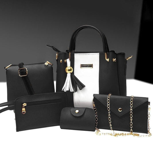 Stylish Women's PU Leather Hand Bag Set - 5 Pcs(Black)