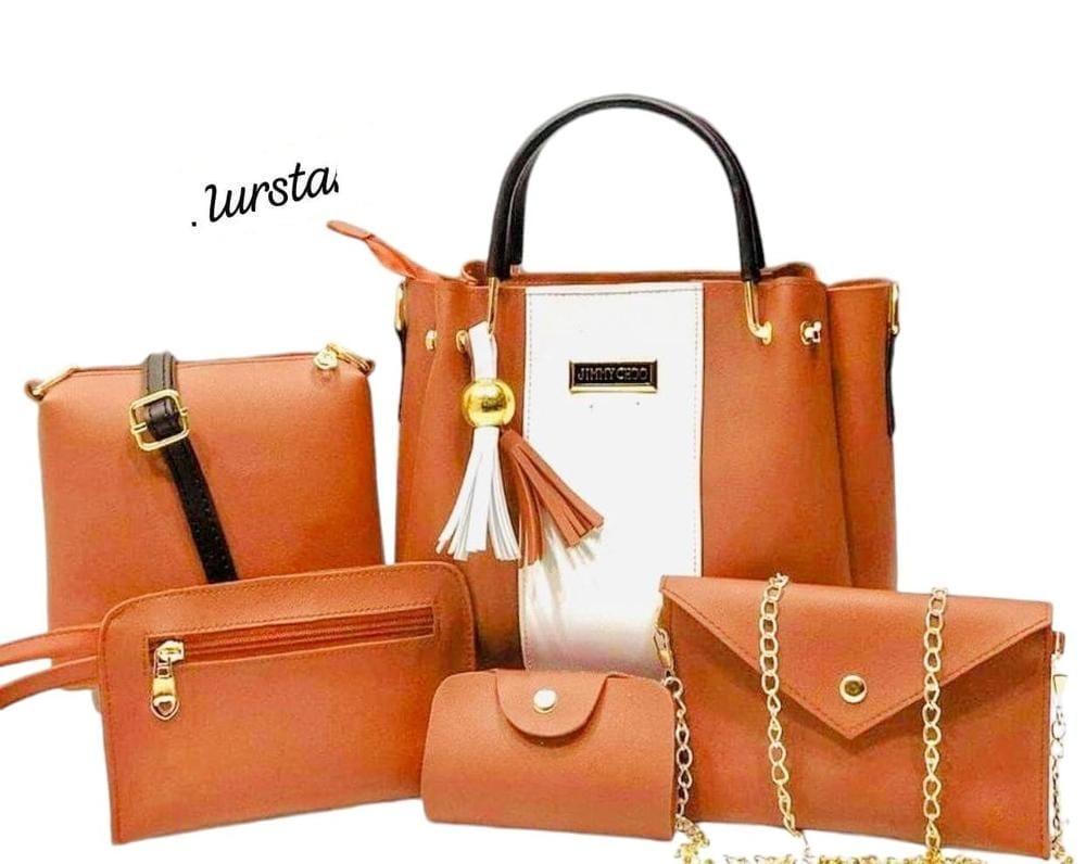 Stylish Women's Mustard PU Leather Bag Set - 5 Pcs(Mustard)