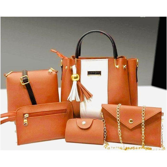 Stylish Women's Mustard PU Leather Bag Set - 5 Pcs(Mustard)