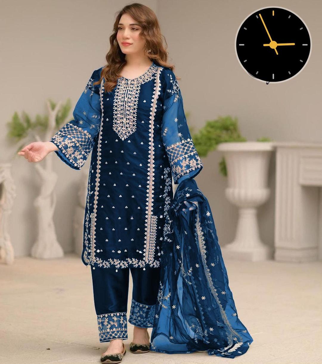 3 Pcs Women's Stitched Organza Suit with Embroidered Dupatta