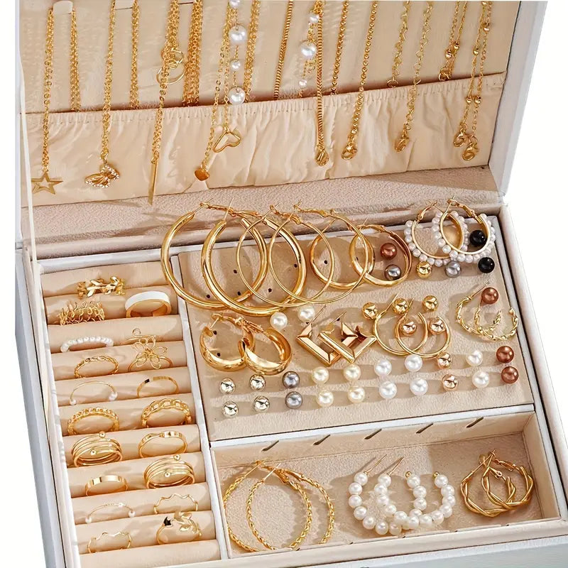 86pcs Jewelry Set, Fashionable & Elegant, Butterfly Necklaces, Heart Rings, Faux Pearl Earrings & Studs, Mix & Match Set For Women,